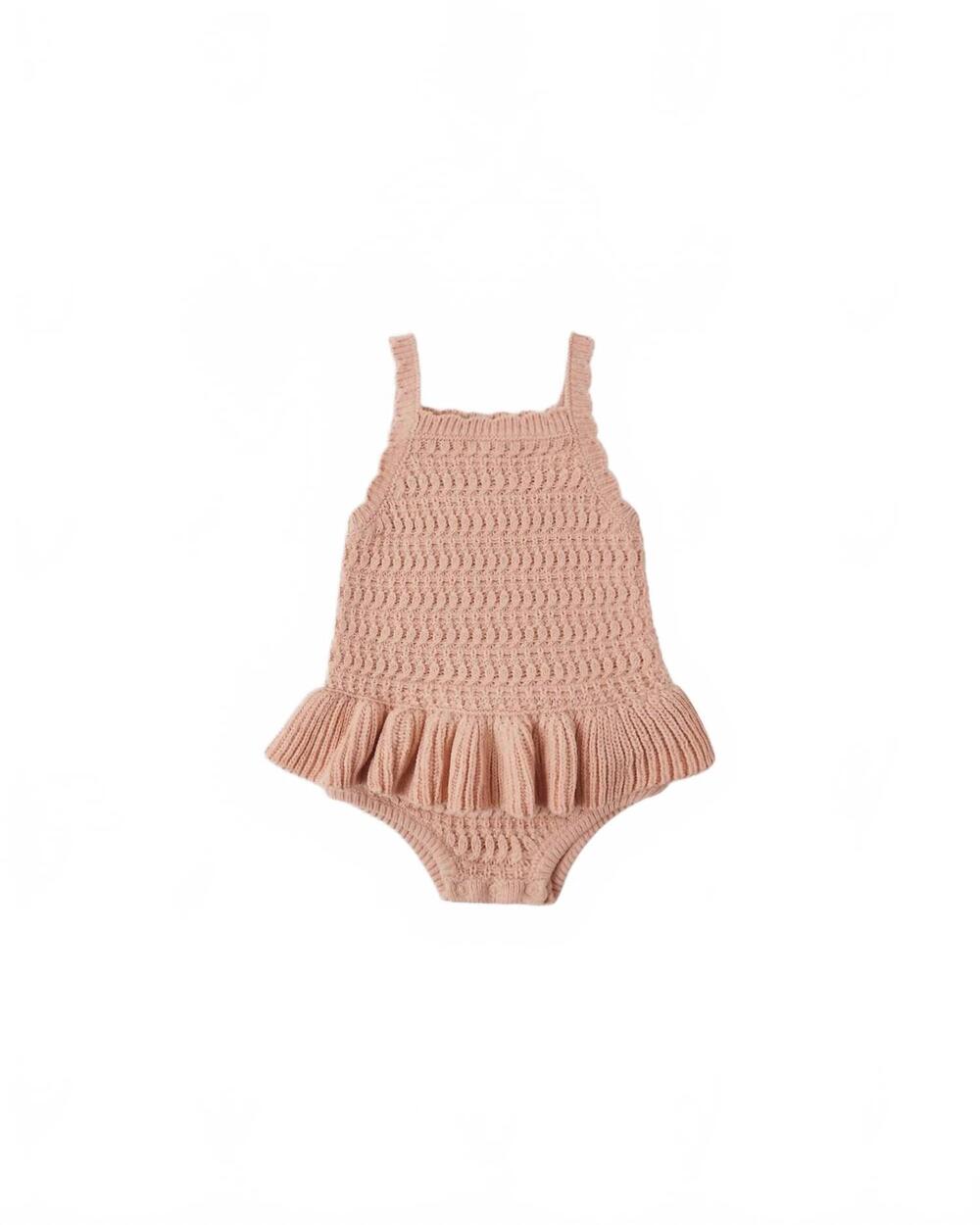NEW RYLEE + CRU kids crochet ruffle romper in melon